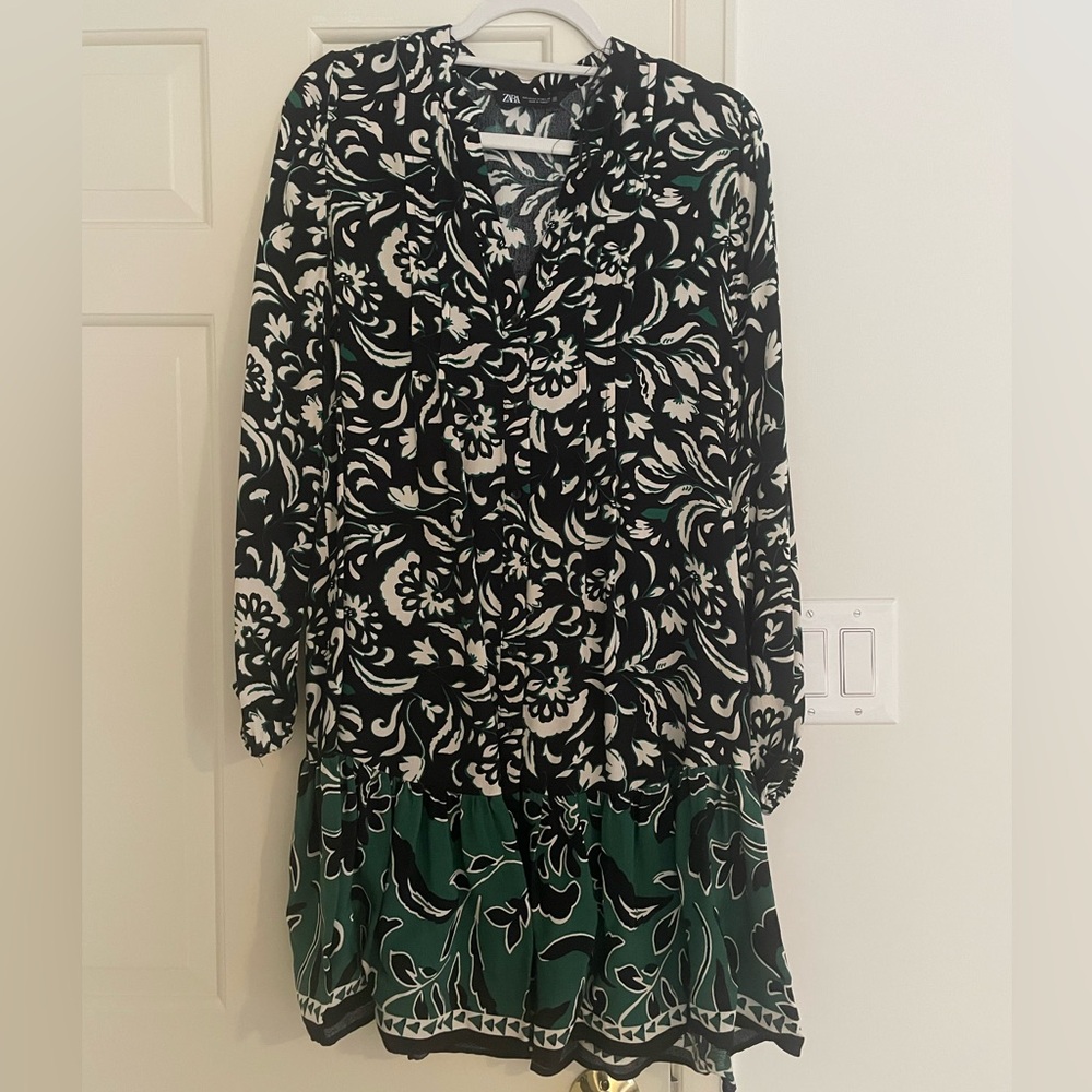 Zara Black and Green Floral Dress